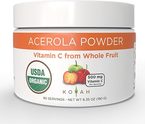 KOYAH - Polvo de cereza de acerola orgánica 220 porciones (1 cucharada  200% vitamina C o 2 cerezas enteras) liofilizada, polvo de cereza entera