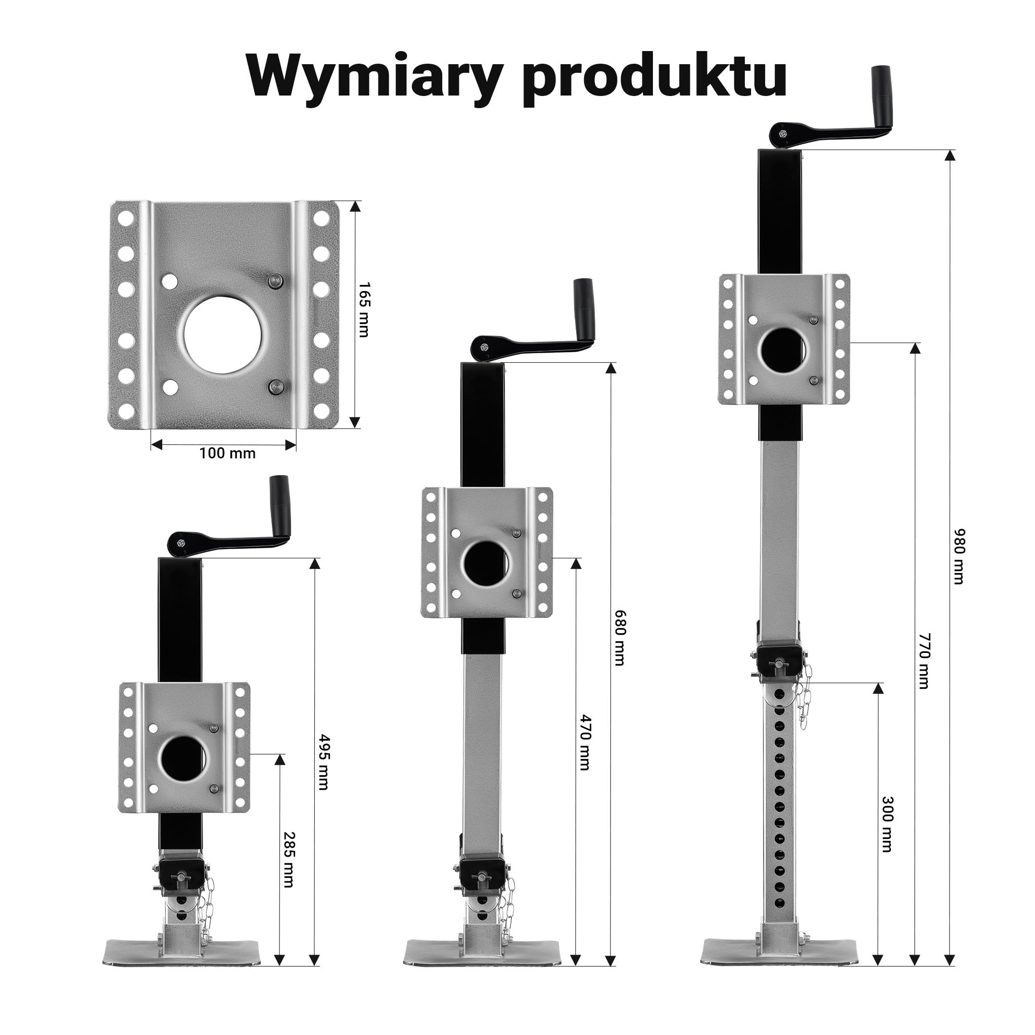 Wiltec Podpora o nośności do 900 kg z korbą górną do regulacji wysokości i bocznym uchwytem obrotowym, postojowa do przyczepy kempingowej