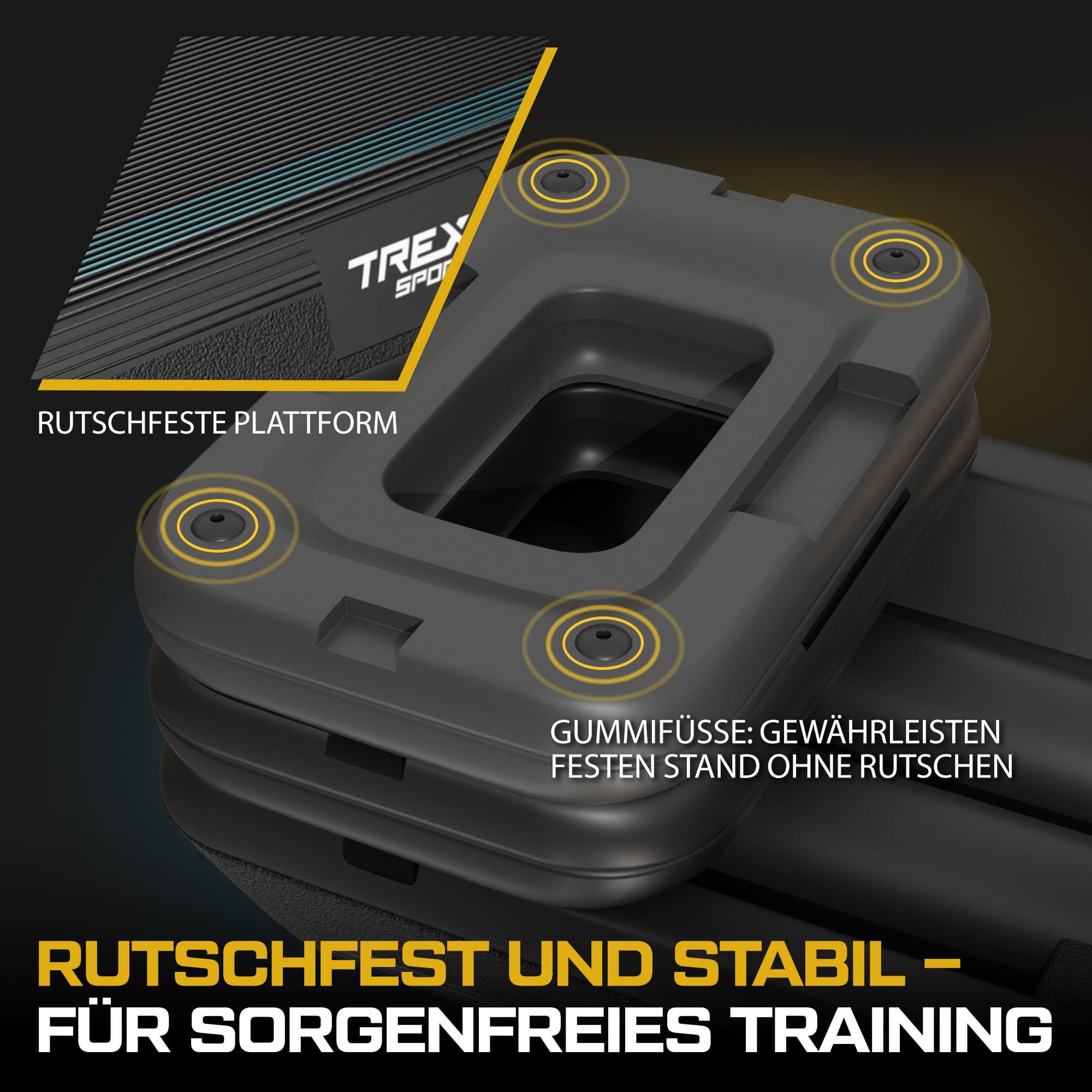 TREX SPORT Steppbrett höhenverstellbar TX-038PAS | Fitenss Stepper 3 Stufen, rutschfest, Steppboard für zuhause 71×35×10/15/20 cm, bis 300 kg belastbar