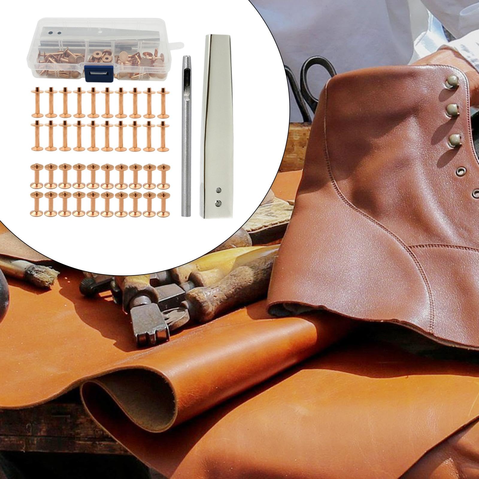 perfeclan Remache Doble Cabeza Kit de Remaches para Cuero Herramienta de Instalación Accesorios Metal Botón Reparación Cinturón Adecuado para Manualidades Ropa, C
