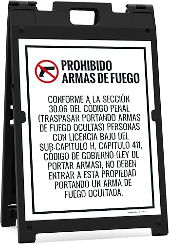 Miniatura 8 de Handguns Prohibited Pursuant To Section 3006 Penal Code Spanish Sidewalk Sign Kit 24x36 Inches With A Frame Stand Made in USA by Sigo Signs