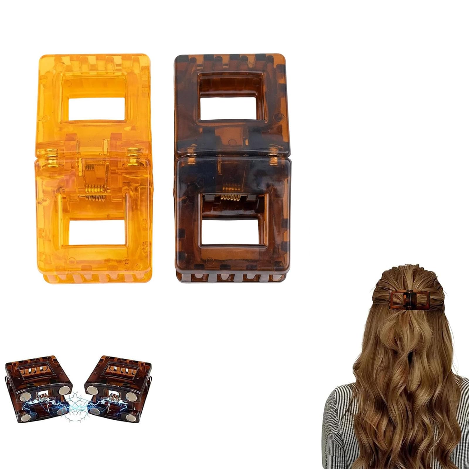2PCS Magnetic Hair Clip, Magnetic Hair Clips for Women, Styling for Updos and Buns, Daily Hair Styling Solution, Magnet Hair Clips for Various Hair Types, Magnetic Clips for Hair Styling (orange)-picture-12