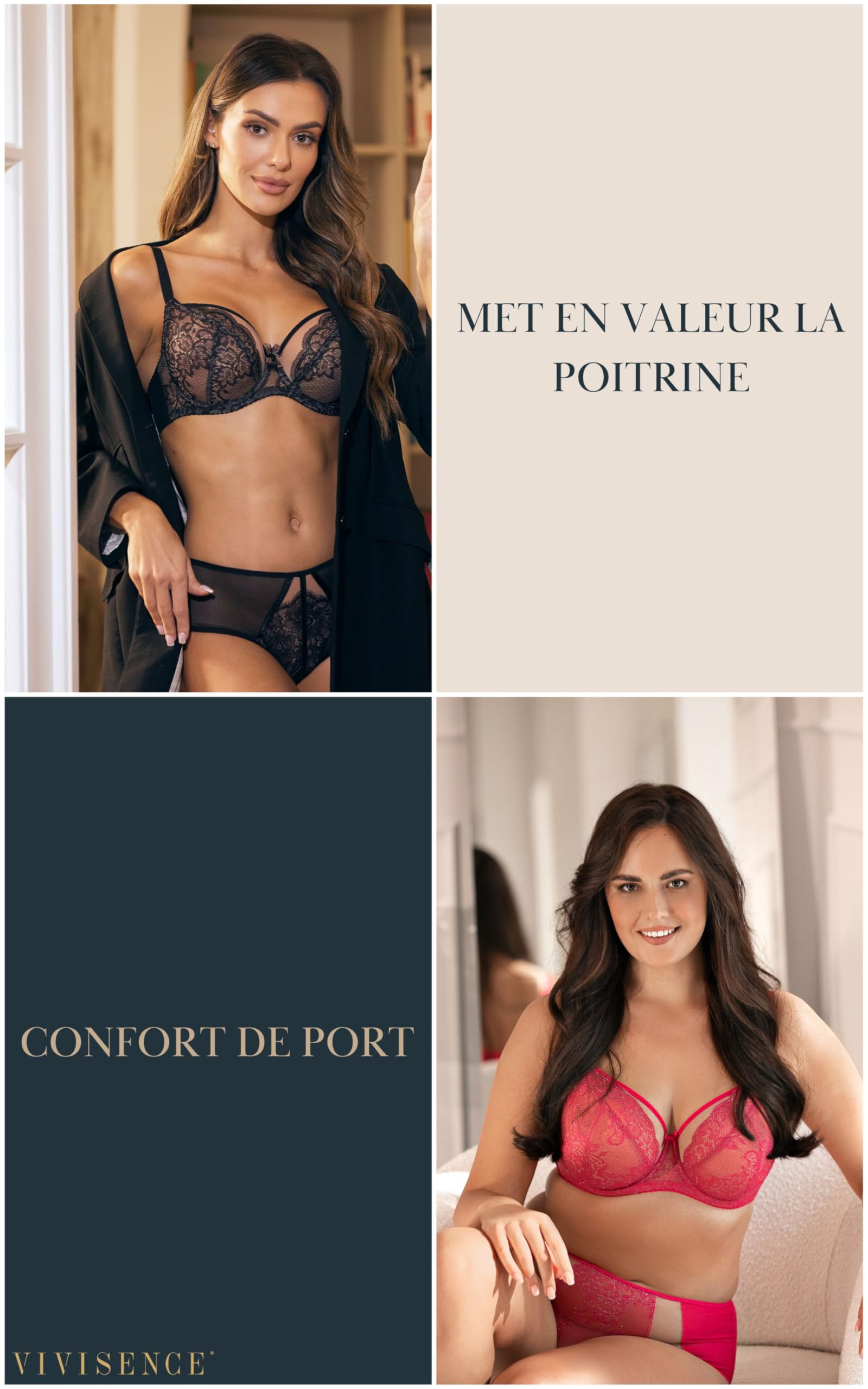 VIVISENCE Soutien Gorge Femme Semi-Rembourré en Dentelle Galbe Et Maintien