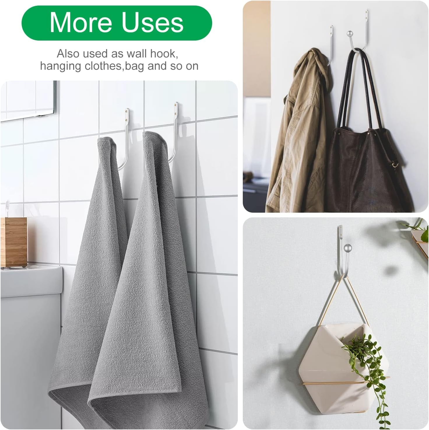 2 Ferma Tenda Da Parete In Lega Di Alluminio – Stile Retrò, Colore Argento, Multiuso, Con Viti E Tasselli Inclusi, 15,2x7,1 Cm - copertina