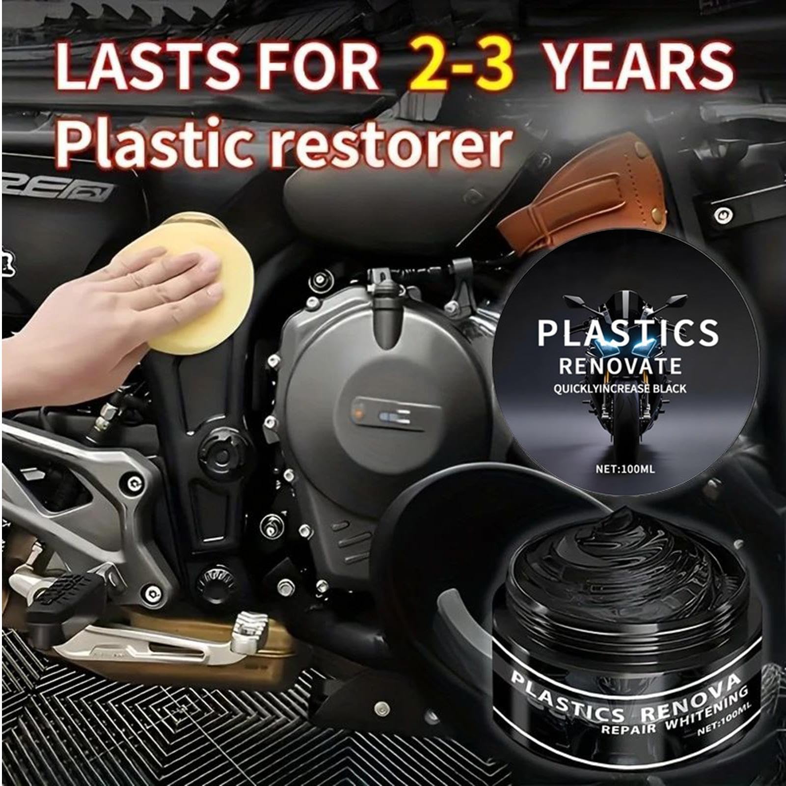 Pasta Restauratrice Per Plastiche Nere Auto E Moto, 100ml Anti-UV Rinnova Plastiche Auto Nero, 3Pezzi Anti-Graffio Asciugatura Rapida Trattamento Cruscotto, Rinnova PlasticheAuto Per Paraurti