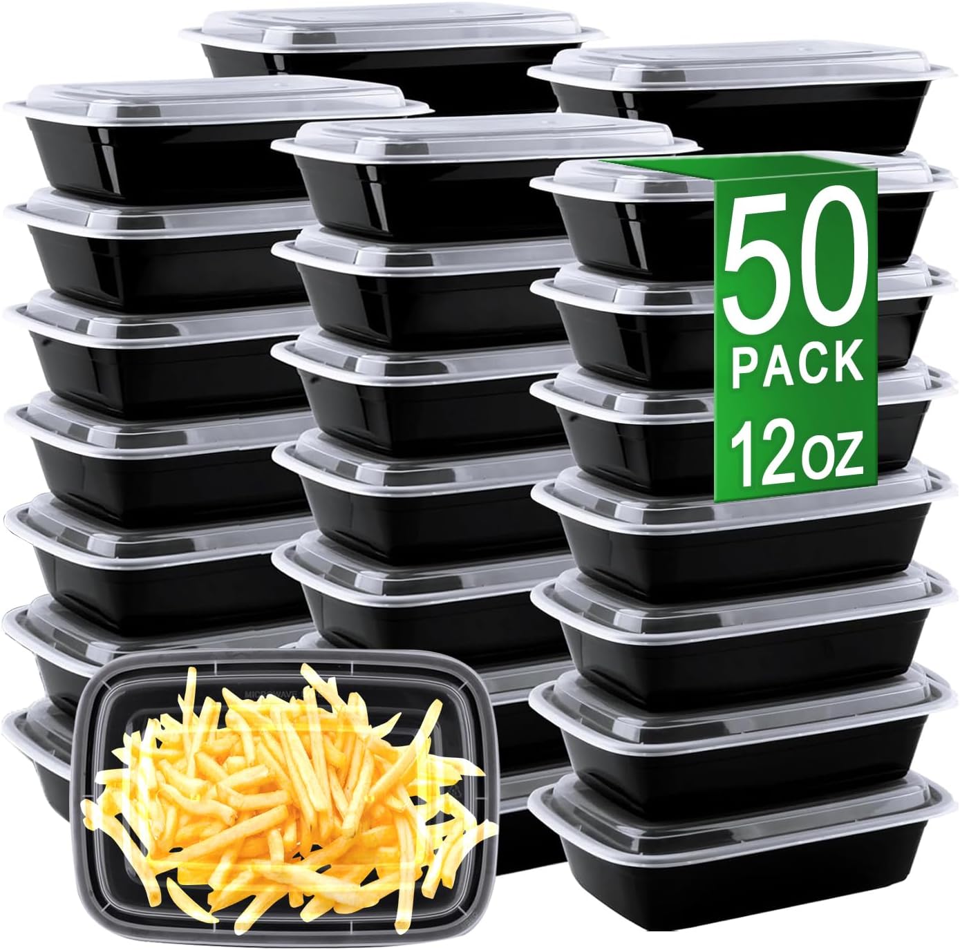 Meal Prep Containers, 50 Pack 12oz (100-Piece) Disposable Take Out Food Storage Containers with Leakproof Lids, Reusable Plastic To Go Lunch Boxes, BPA Free, Microwave/Dishwasher/Freezer Safe Meal Prep Containers, 50 Pack 12oz (100-Piece) Disposable Take Out Food Storage Containers with Leakproof Lids, Reusable Plastic To Go Lunch Boxes, BPA Free, Microwave/Dishwasher/Freezer Safe