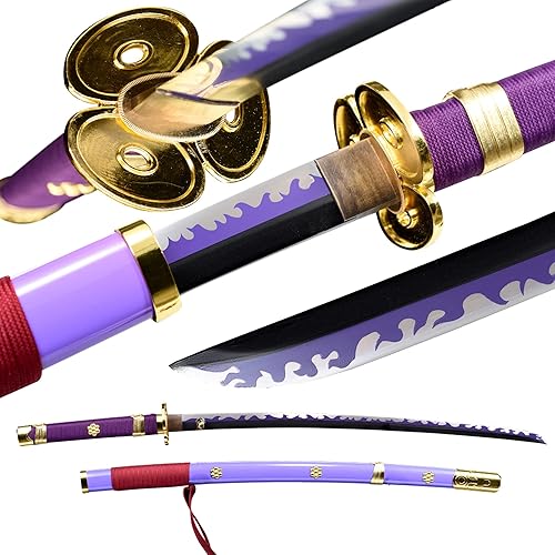 Katana de Roronoa Zoro de una pieza morada Yama Enma Cosplay réplica de anime espadas de acero de alto carbono hecha a mano Katana espada samurái