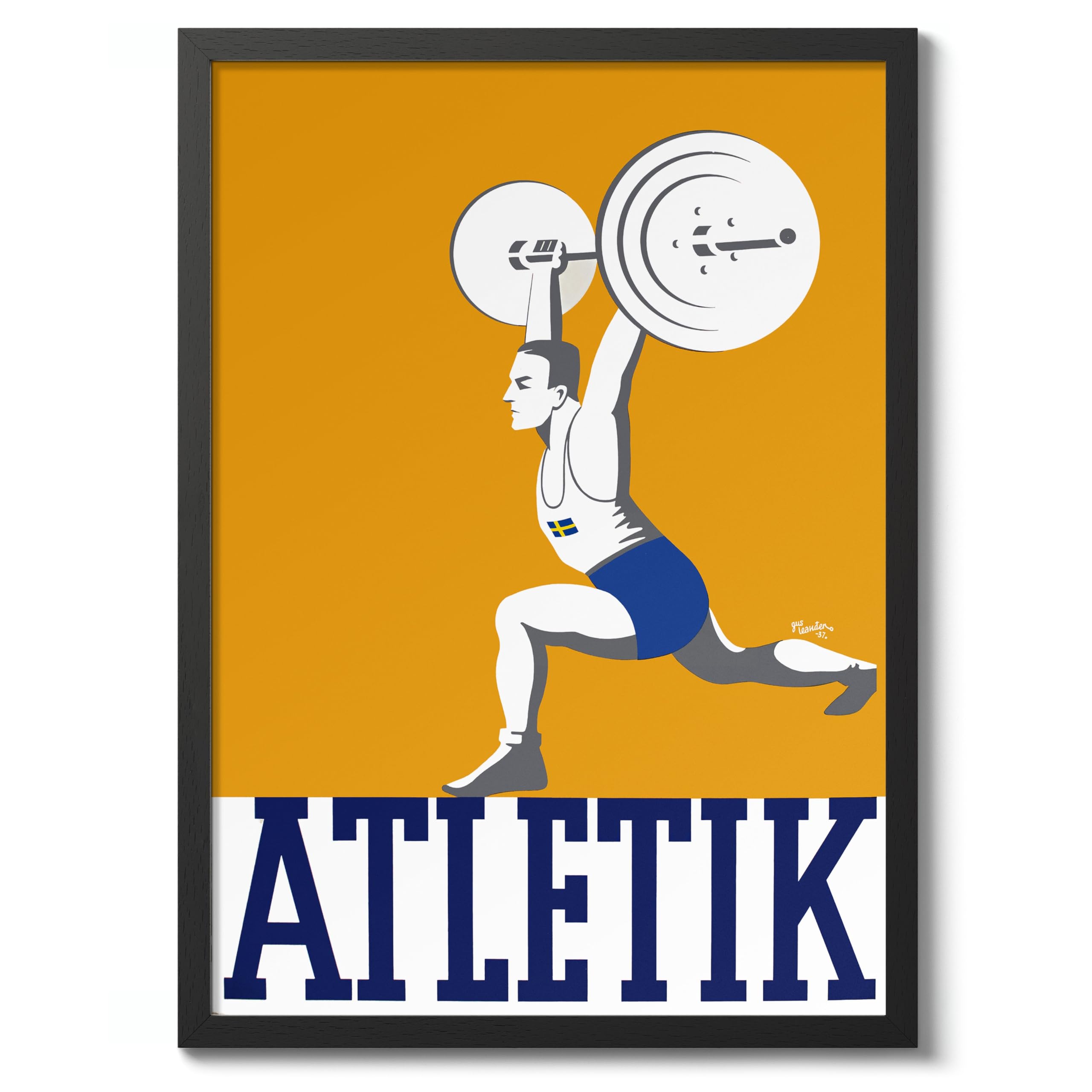 Athletic Weightlifting - Sweden Russian Soviet Union Propaganda Print, Vintage Space Race Poster Bedroom Retro Wall Art Picture, A5 (Black Frame) - 24.1x17.9cm — image 1
