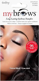 MyBrows Long Lasting Eyebrow Transfers, Low Arch, Natural Black, 48-Pairs of Brows (96 Individual transfers)
