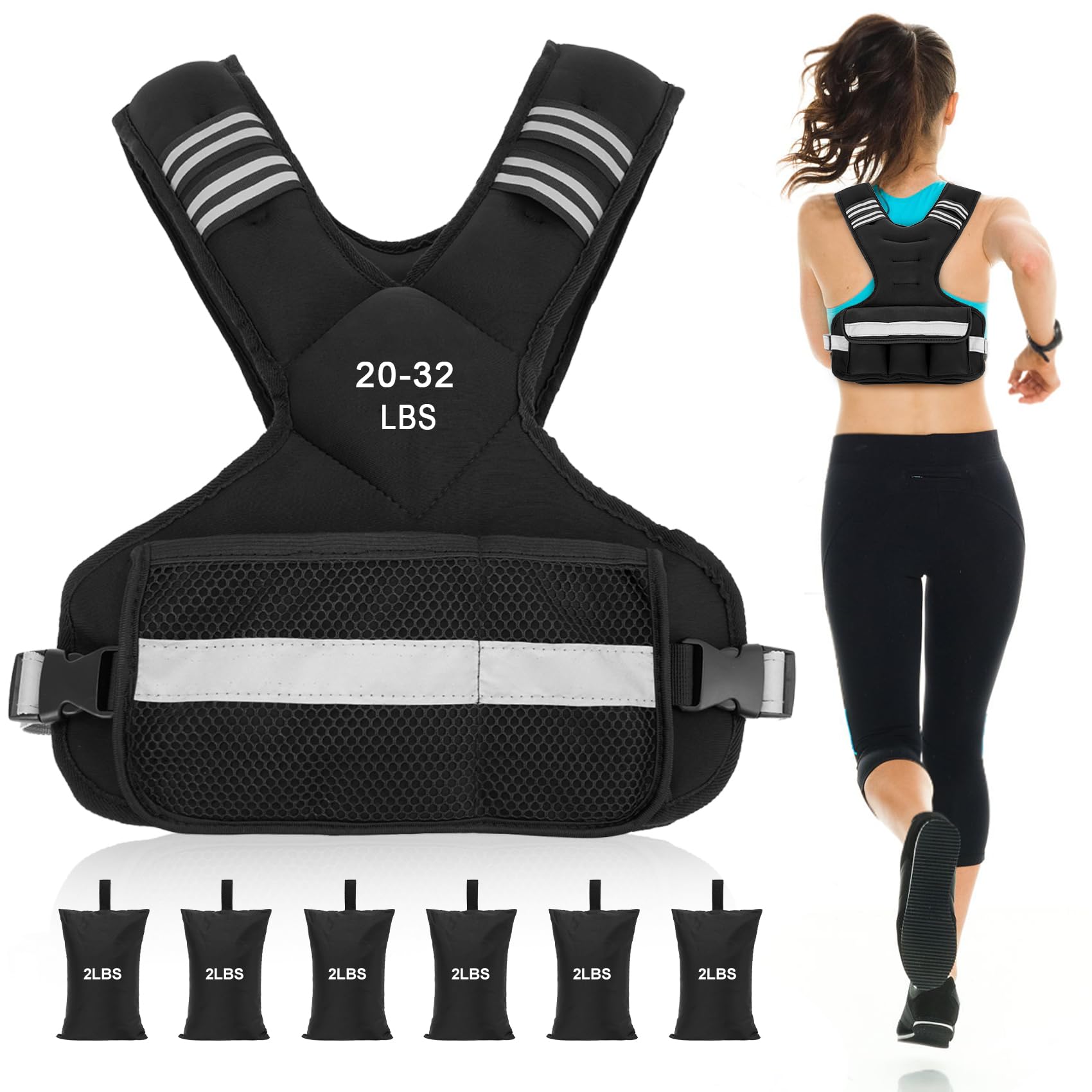 Weighted Vest for Women and Men, 5-10lb/11-20lb/18-30lb Adjustable Weighted Vest with Reflective Strip, Body Weight Vest for Walking, Running, Fitness, Strength Training