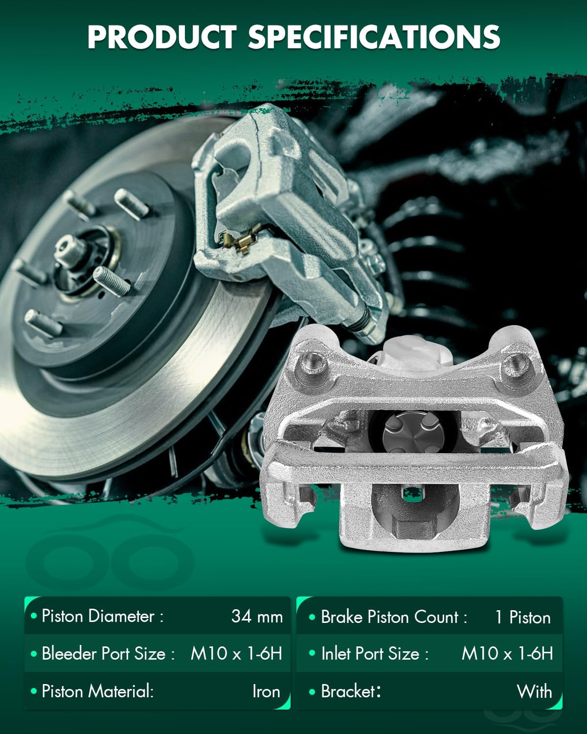 SCITOO 18B5003 Rear Right Disc Brake Caliper Assembly w/Bracket For Ford For Fusion,For Lincoln For MKZ/For Zephyr,For Mazda For 6,For Mercury For Milan