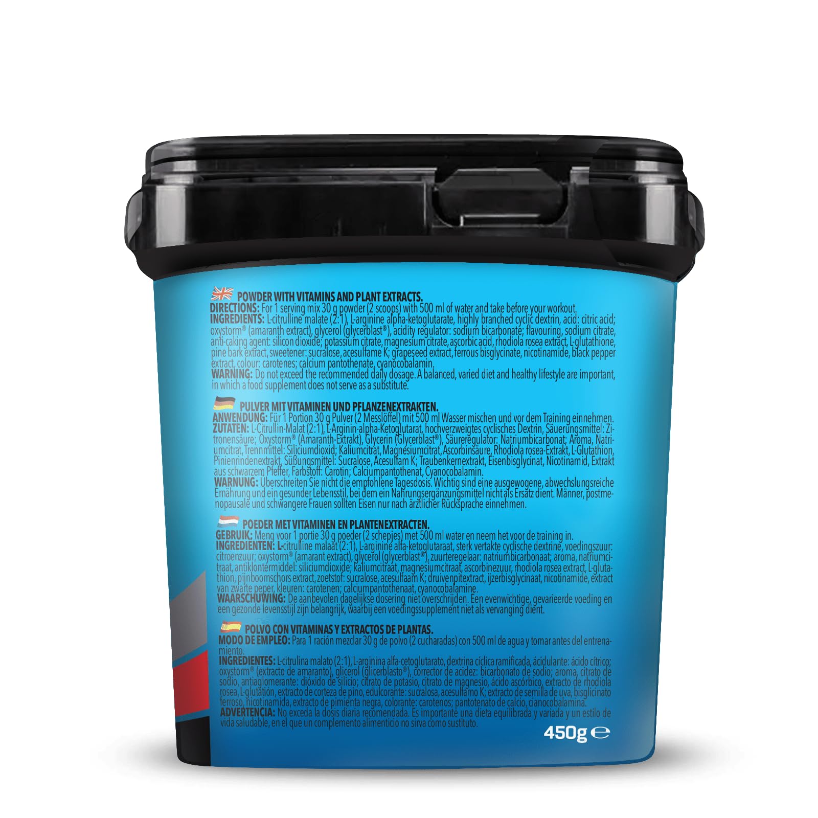 Bodylab24 Bodybuilder Pump Pre Workout Tropical 450g, mit L-Citrullin, L-Arginin, Vitaminen, Mineralstoffen, Glycerin, Dextrin und verschiedenen Pflanzenextrakten, lecker und fruchtig im Geschmack