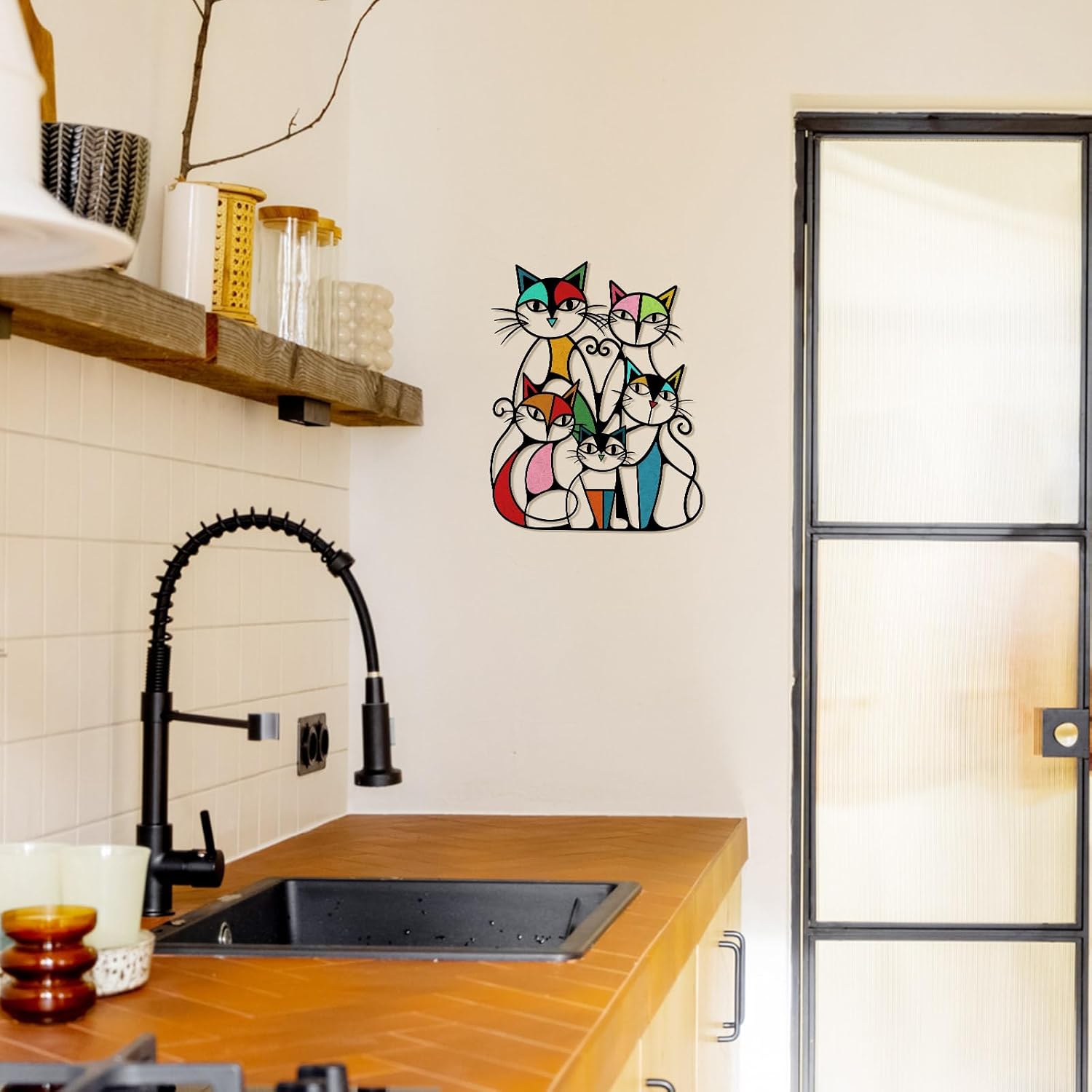 ARTINME Metal Cat Wall Art Decor Wall Sculptures Decor for Home Living Room Bedroom Kitchen Office Gift for Cats Lover 10.6x14.5inch (Retro-5 cats)