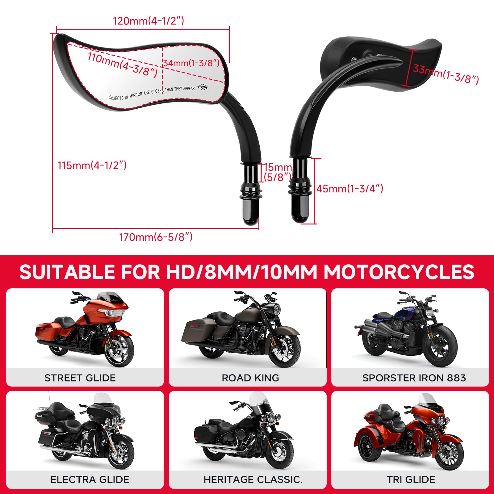 DREAMIZER Specchietti Retrovisori Moto Universali Filettatura M10 M8, Mini Retrovisore a Forma di Foglia Compatibile con Harley Touring Softail Sportster CVO e Altre Moto