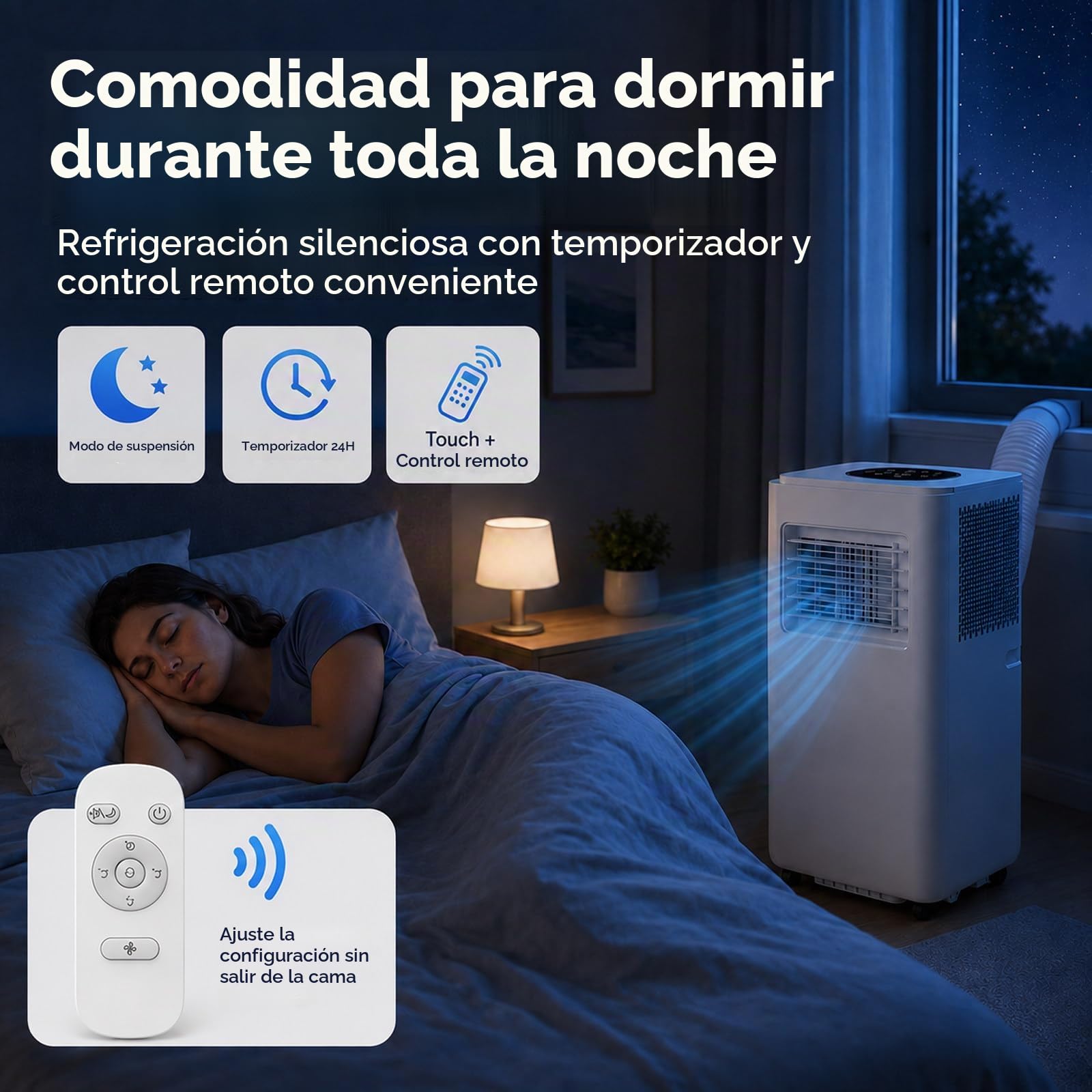 Pingüino Aire Acondicionado Portátil 4 en 1 | 13000 BTU | Climatizador y Deshumidificador, Modo Sleep, Mando a Distancia | Incluye it de Ventana 4000W