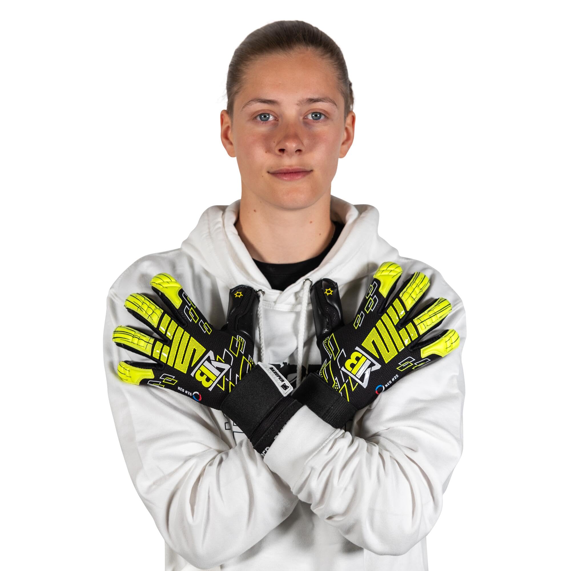 Gants de Gardien Neo #25 Black, Tailles 6 à 11, Noir, Coupe Roll-Négative, pour Adultes, Mousse Contact