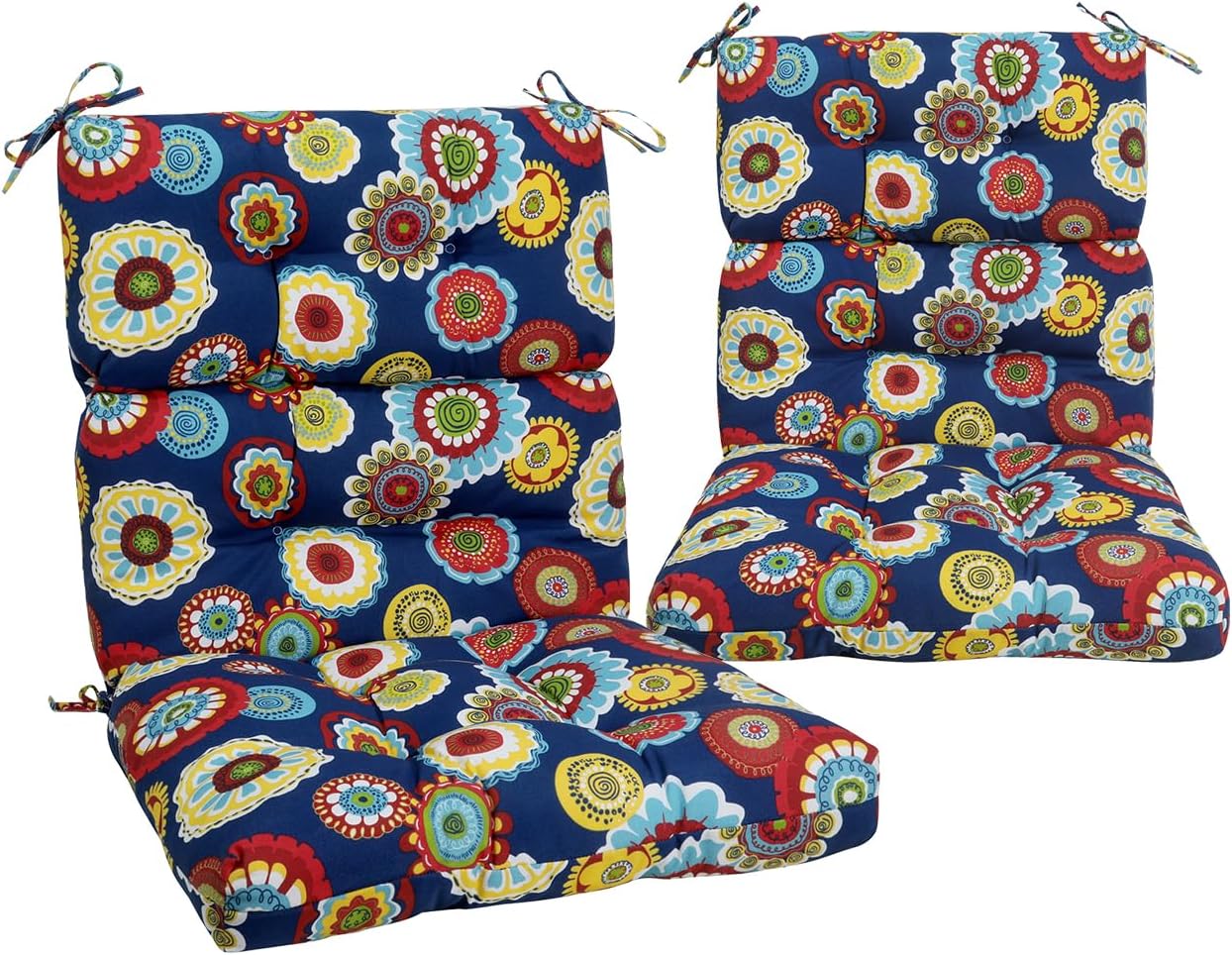 Magpie Fabrics Indoor Outdoor Tufted High Back Chair Cushion Set of 2, Waterproof All-Weather Deep Seating Rocking Chair Patio Chaise Lounge Sun Lounger Chair Cushions(Floral Green)