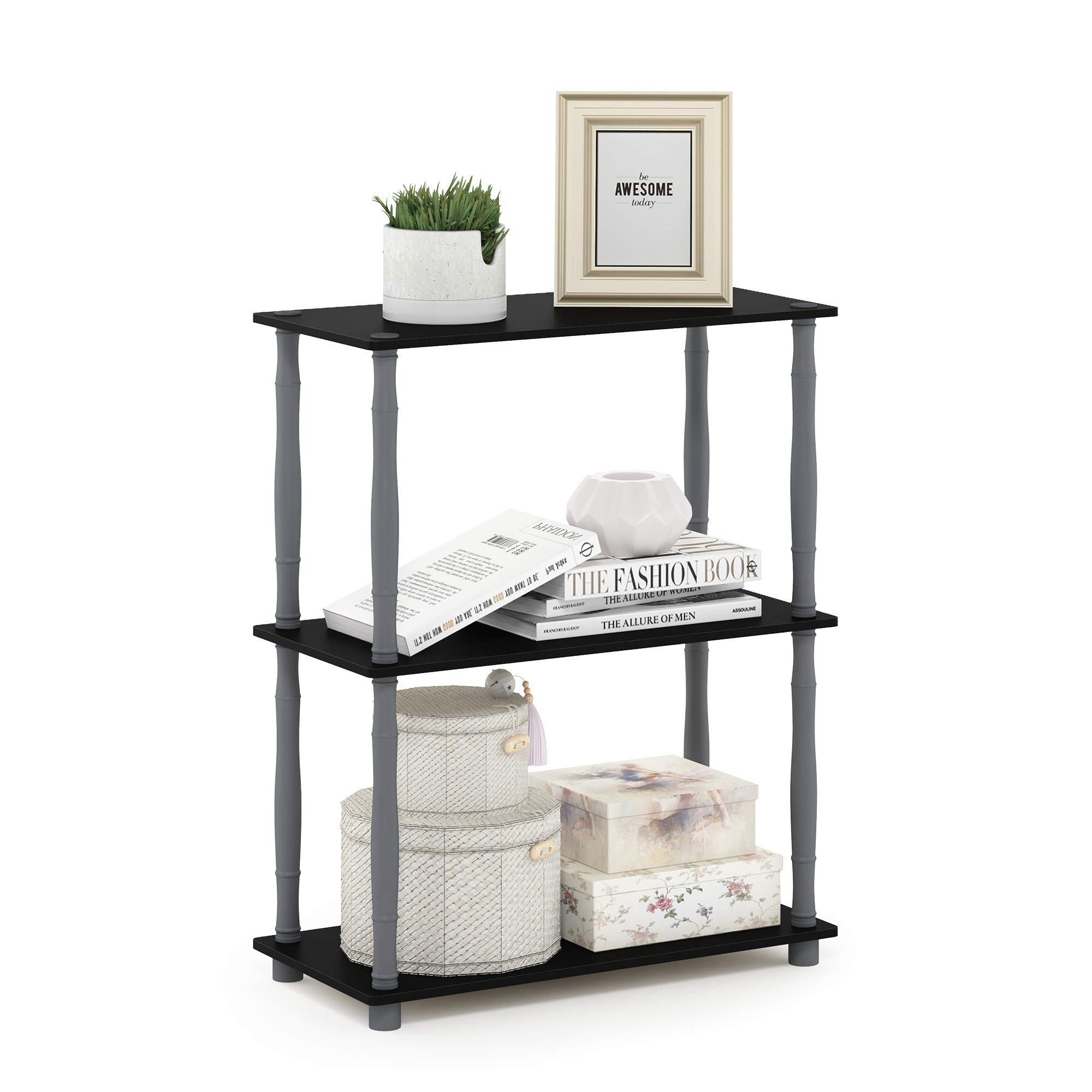 Turn-N-Tube 3-Tier Compact Multipurpose Shelf Display Rack with Classic Tube, Black/Grey