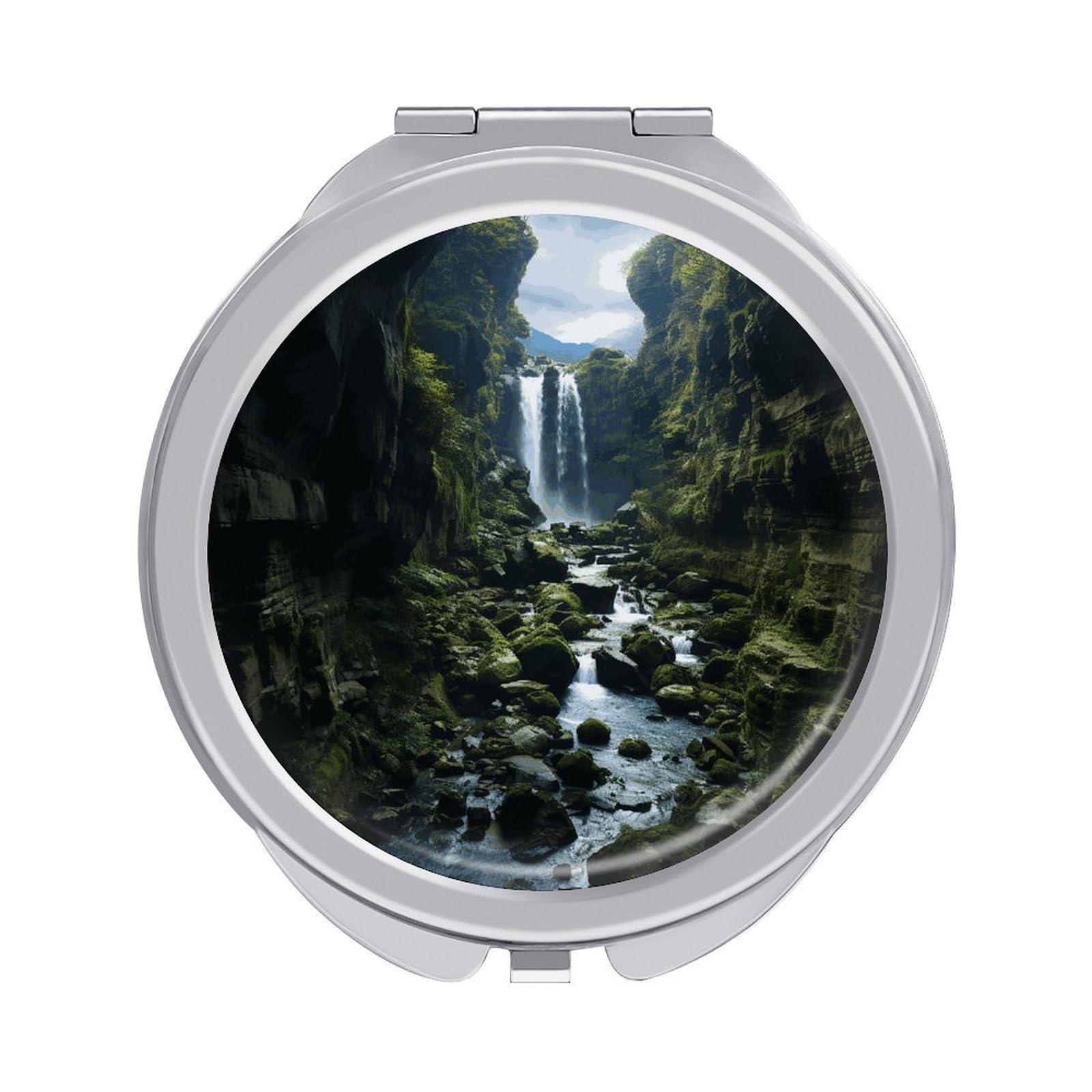 LDGSUPH Waterfall Cliff Travel Makeup Mirrors Portable Compact Mirror Double-Sided 2X/1X Magnifying Folding Pocket Mirror Mini Round Handheld Mirrors for Home Outdoor