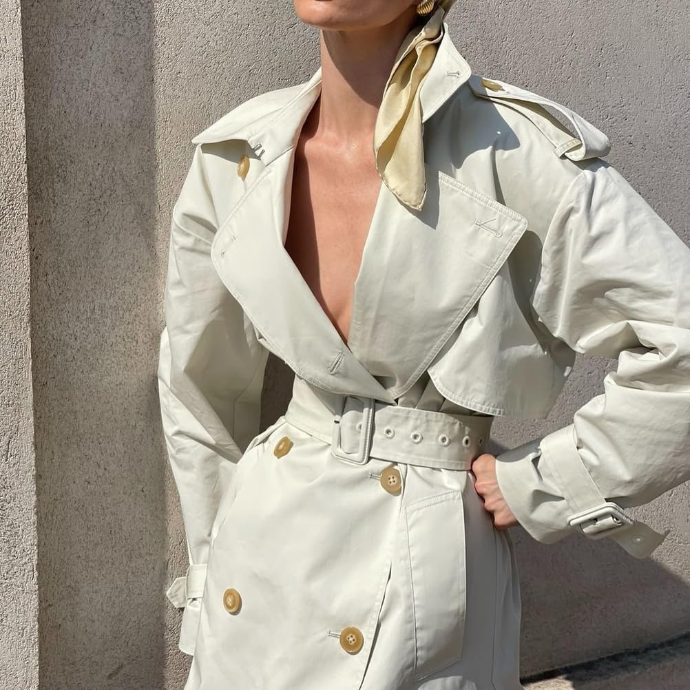 Women's Classic Lapel Windproof Oversized Long Trench Coat with Belt Retractable Cuffs