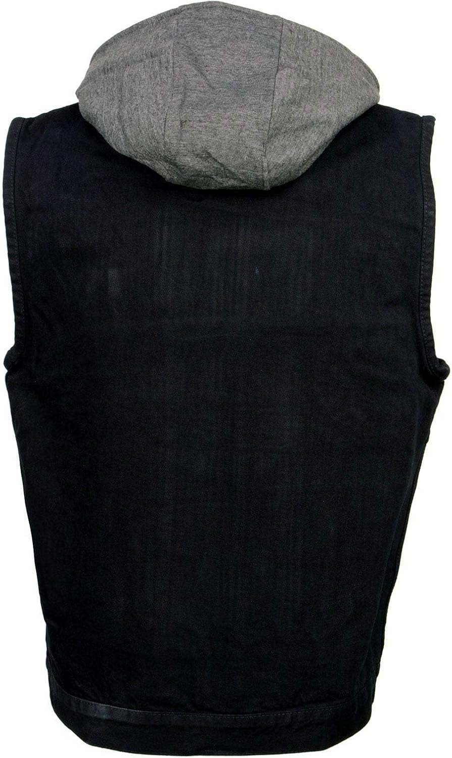 Milwaukee Leather Men's Classic Club Style Premium Denim Motorcycle Biker Vest with Hoodie | MDM