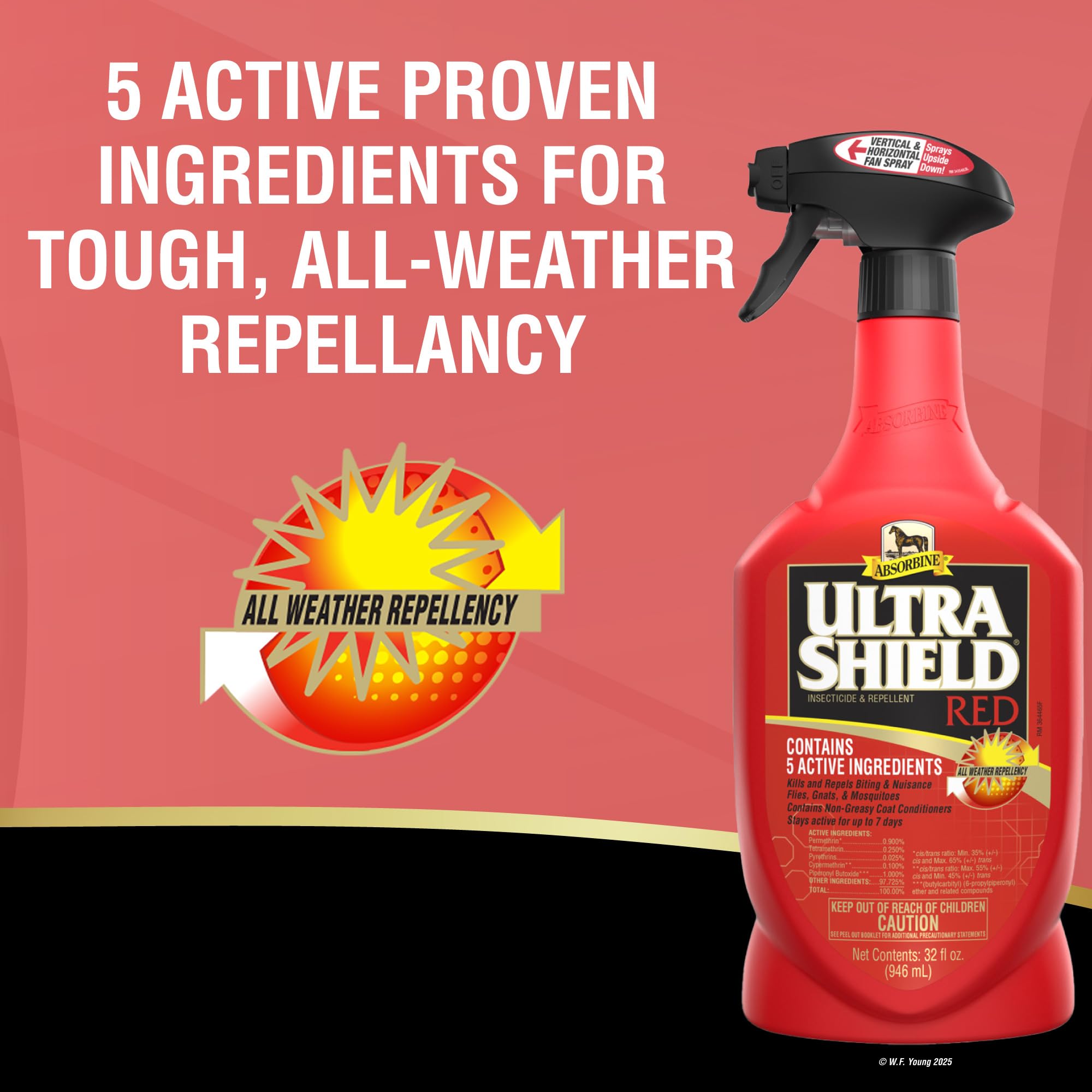 Absorbine UltraShield Red Fly Spray, Insecticide and Repellent for Horses & Livestock, Stays Active Up to 7 Days, 32oz Quart Spray Bottle - image 3
