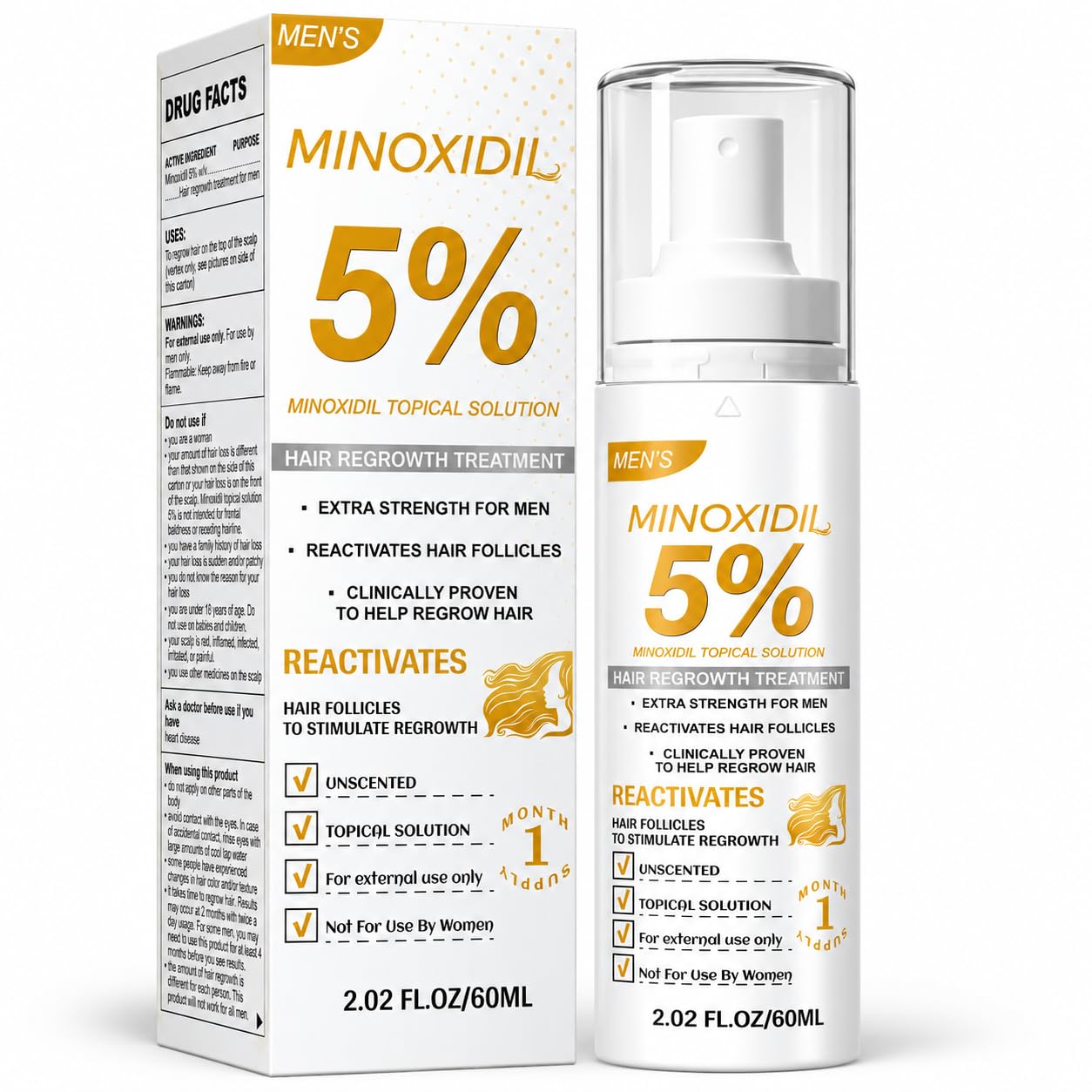 Minoxidil for Men Hair Growth, Extra Strength Hair Growth Serum Topical Solution Hair Regrowth Treatment for Men Clinically Proven to Reactivate Hair Follicles, 60 mL (2.02 Fl Oz) – 1 Month Supply 2.02 Fl Oz (Pack of 1)