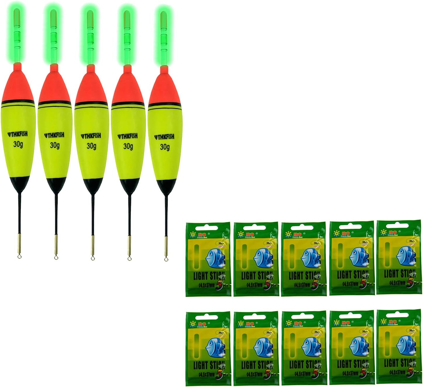 QualyQualy 5Pcs EVA Glowing Bobbers + 10 Packs Fishing Glow Sticks Sports & Outdoors