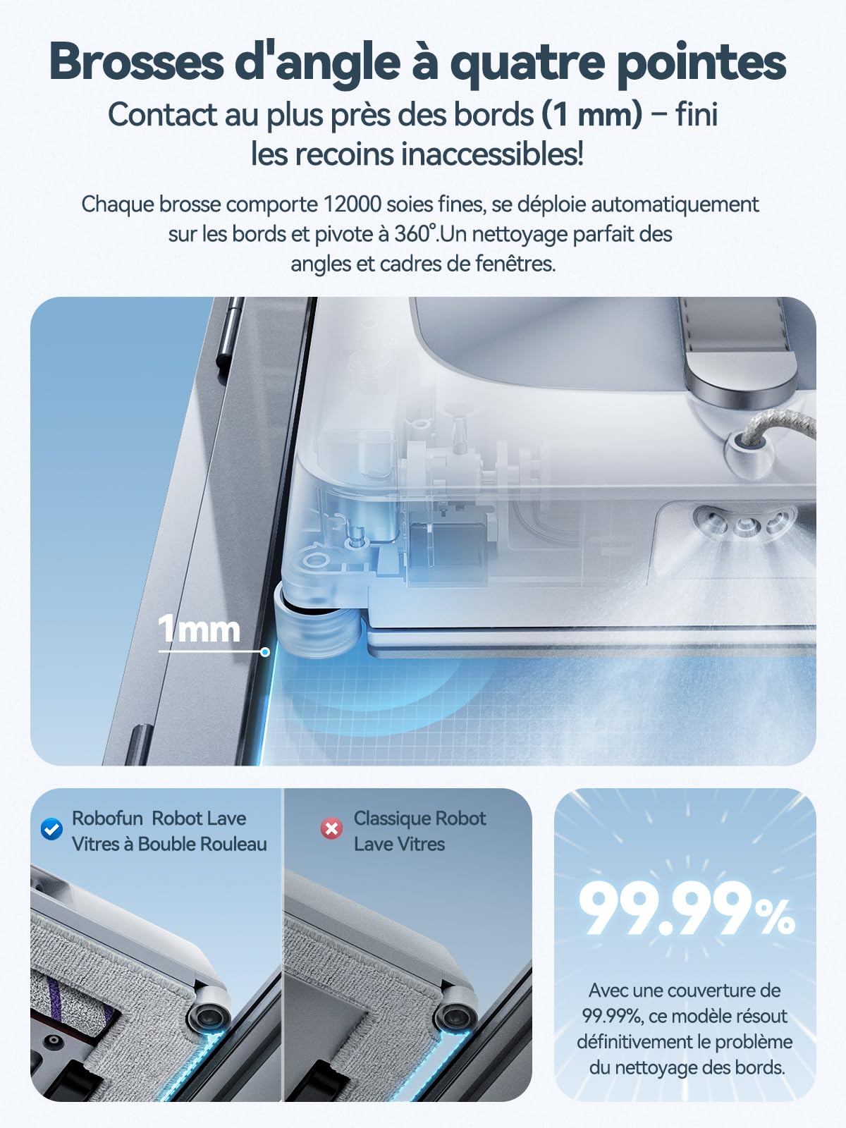 Robot Laveur de Vitre 6e Génération 2026 | Double Rouleau, 4 Brosses d'Angle, 9000Pa, 6 Buses, 110ml, Navigation Intelligente, Fréquence Nettoyage Variable & Protection Antichute,Robot Nettoyeur Vitre