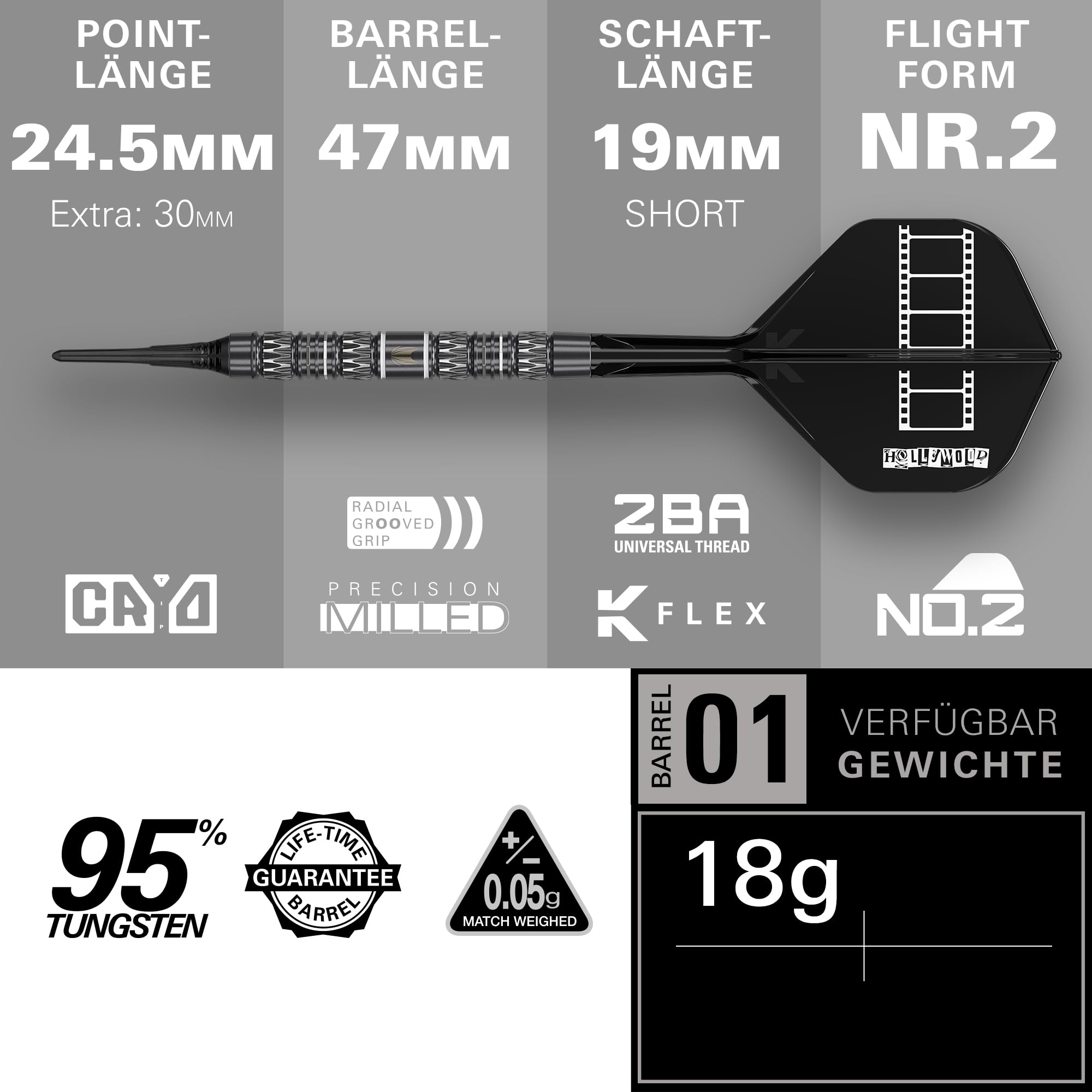 Target Darts Chris Dobey Soft-Tip 95K Dart-Set, 18G | 95% Wolfram-Darts, K-Flex Nr.2 Flights & Shafts, Schwarze Cryo-Spitzen & Schweizer Titan-Konvertierungsstahlspitzen | Player Edition Professional