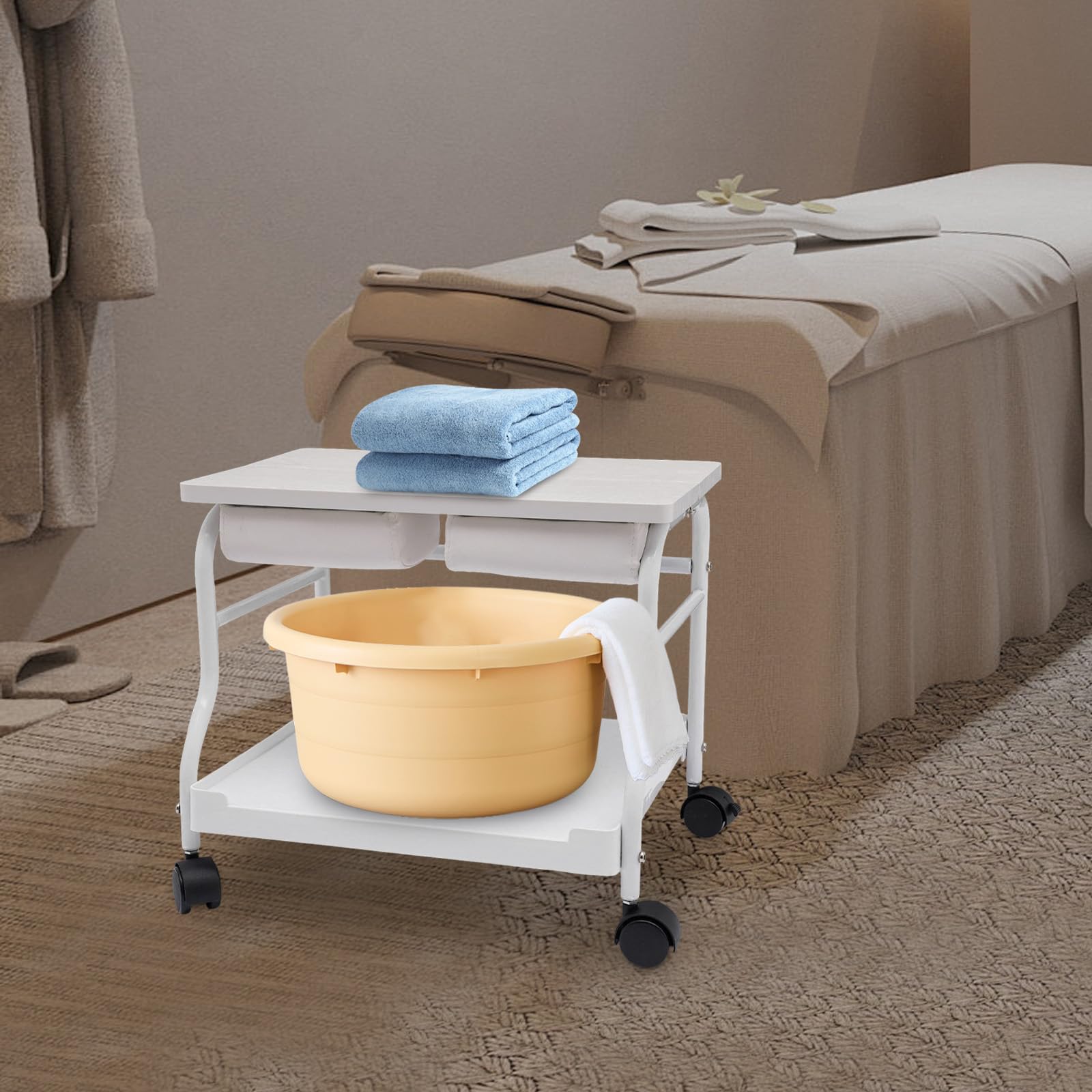 Fußbad Spa Tragbar Trolley, mit Zusammenklappbarer Tischplatte und Klein Lenkrollen, Fußstütze Pediküre Maniküre Funiture Massage Tisch Salon für Fußbäder, Fußmaniküre, Fußmassagen