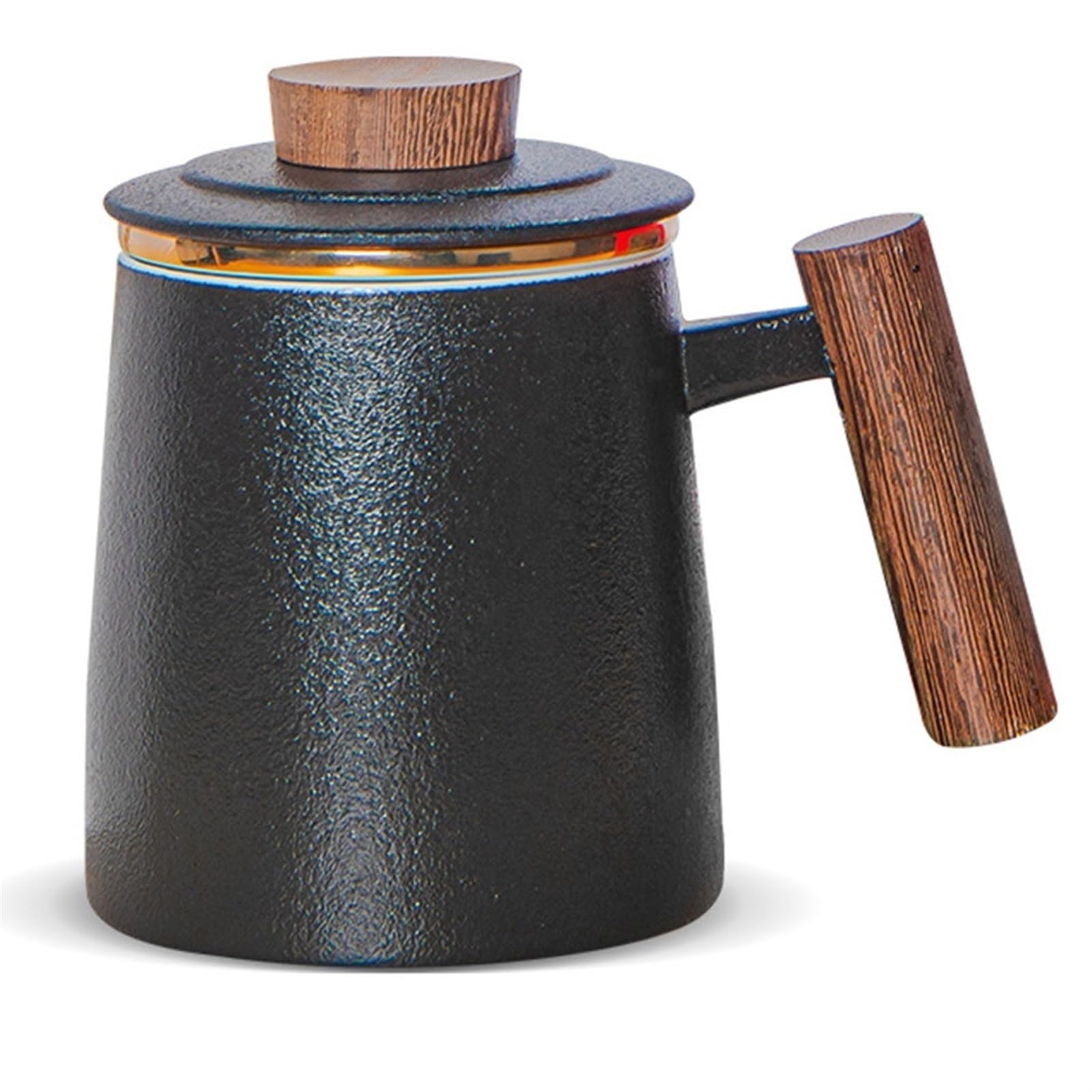 Tazza Da Tè In Ceramica Con Infusore E Coperchio, Manico In Legno Di Sandalo, Colino A Fori, 1380°C, Lavabile In Lavastoviglie, Regalo Natale - 2