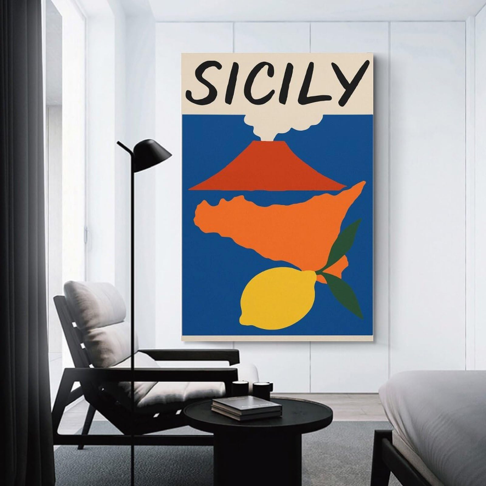 Junmoney Sicily Travel Hanging Wall Art 24x36inch(60x90cm), for Work Areas, Reading Rooms Or Studios, Canvas Wall Decor for Creative Rooms