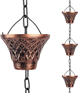 Rain Chains for Gutters Outside 8.5FT Copper Rain Catcher Chain with 12 Cups Decorative