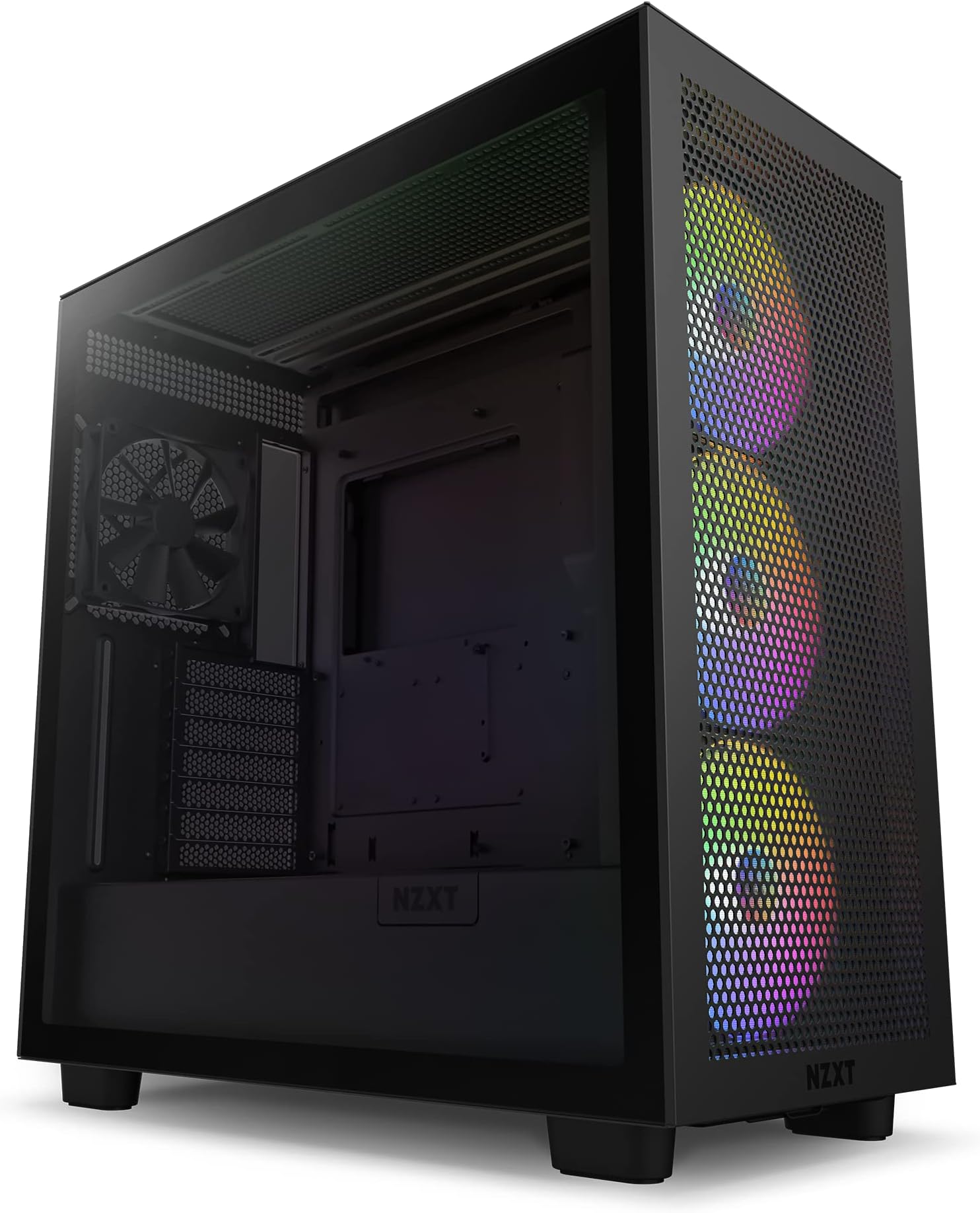 NZXT H7 Flow RGB CM-H71FB-R1 - Compact ATX Mid-Tower PC Gaming Case – High Airflow Perforated Front Panel – Tempered Glass Side Panel – 3 x F140 RGB Core Fans Included – 360mm Radiator Support – Black