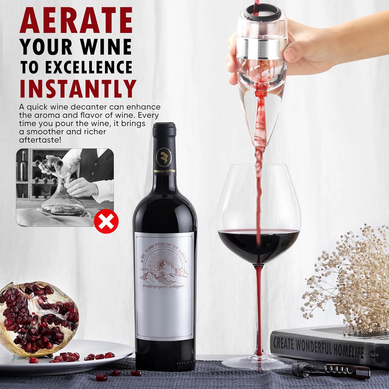 D&Slifei Wine Aerator Pourer and Decanter with Unique Aeration Device Quickly Enhances Wine Flavors with Smoother Finish,Best Gifts for Wine Lovers and Sommeliers.(Silvery) - Image 6