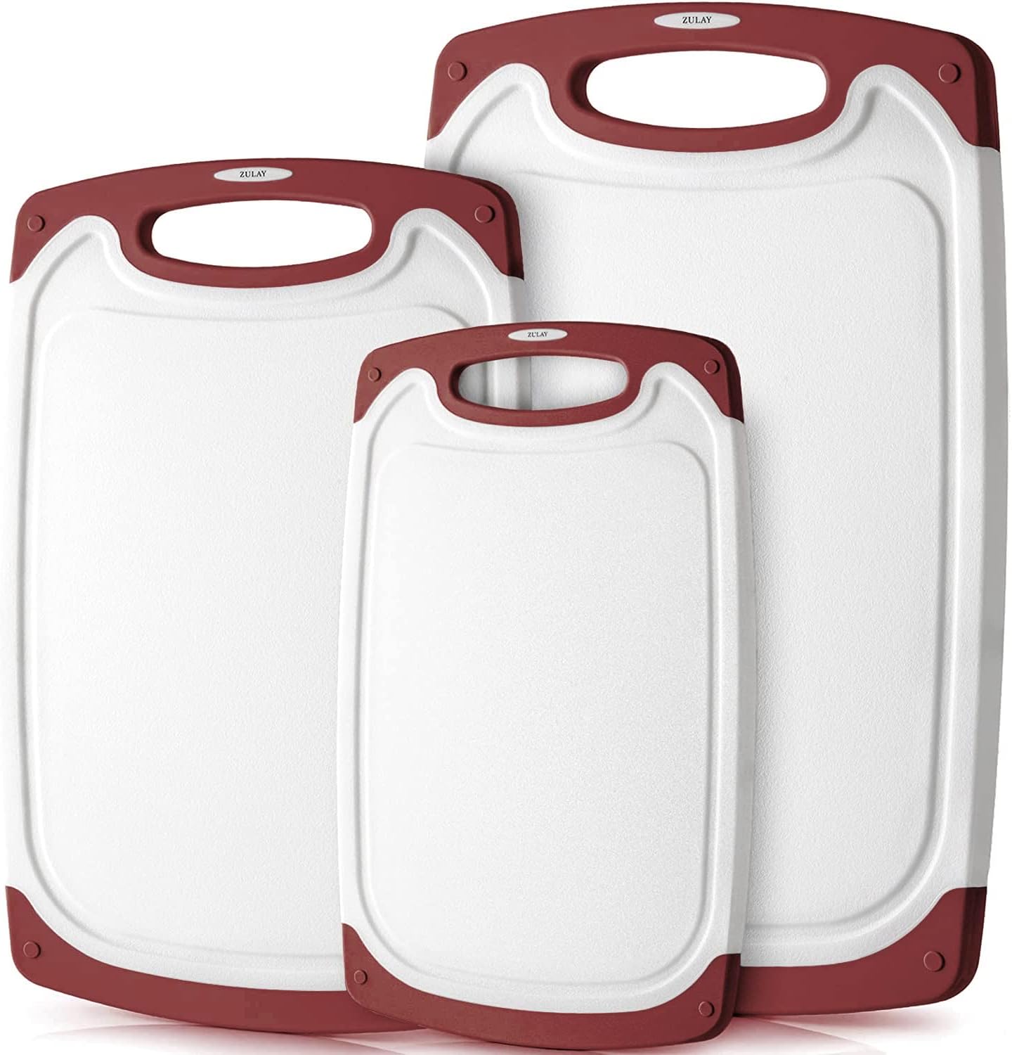 Zulay Kitchen (3-Piece Set) Cutting Boards For Kitchen Dishwasher Safe – Plastic Cutting Board Set – Non Slip Kitchen Cutting Board With Juice Groove – Multiple Sizes (White/Red) Zulay Kitchen (3-Piece Set) Cutting Boards For Kitchen Dishwasher Safe – Plastic Cutting Board Set – Non Slip Kitchen Cutting Board With Juice Groove – Multiple Sizes (White/Red)