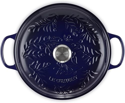 Miniatura 10 de Le Creuset Olive Branch Collection Signature Braiser de hierro fundido esmaltado, 3.5 cuartos de galón, Marsella con tapa en relieve