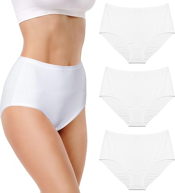 Leamel 3 Pack Full Brief Soft Knickers for Women Cotton Modal Underwear No VPL invisible Full Coverage Maxi Briefs Multipack Undies Panties