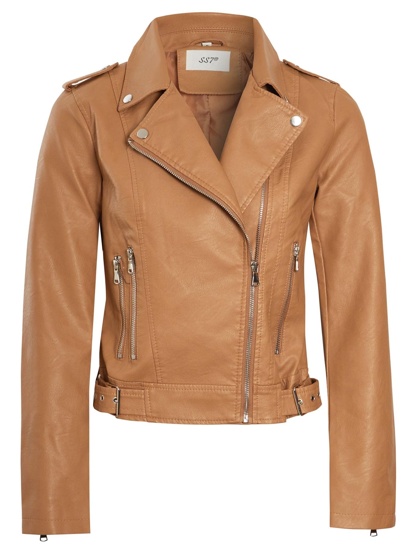 Ss7 Women's Beige Faux Leather Biker Jacket