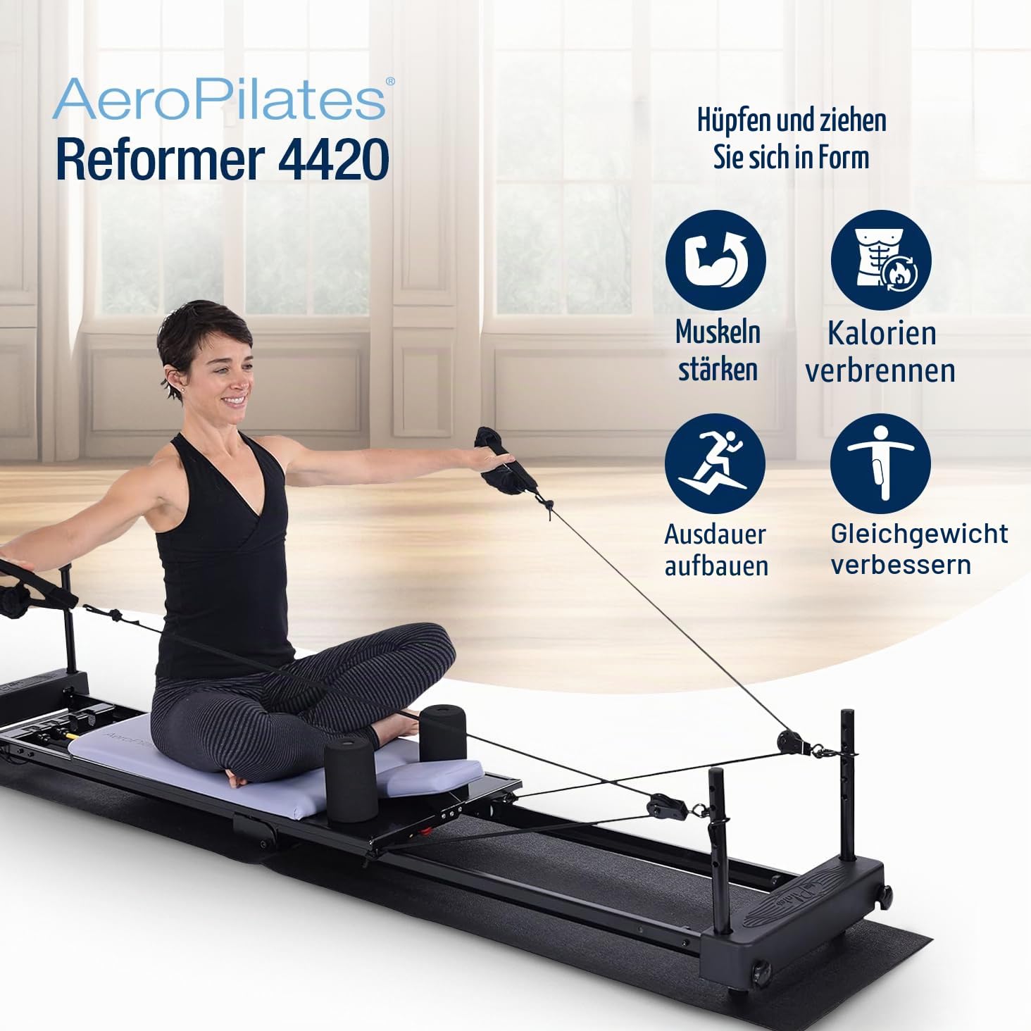 AeroPilates Reformer 4420 Plus Bodenmatte – Pilates Reformer Workout Machine für Home Gym – Cardio Fitness Rebounder – faltbar – 136 kg Gewichtskapazität