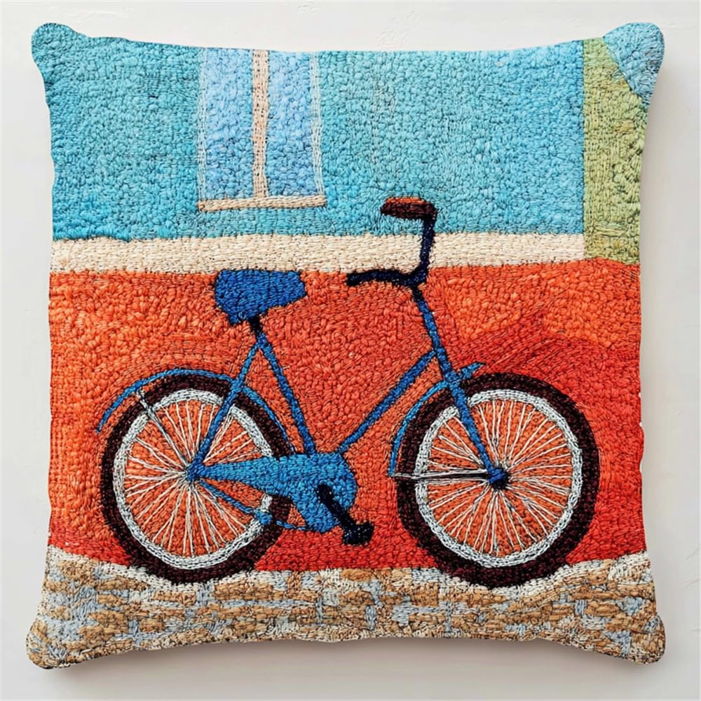 ORLUMY Latch Hook Kits Bike Latch Hook Cushion Kits DIY Cross Stitch Sofa Cushion Cover with Latch Hook Tool Fit for Teenager and Adults Latch Hook Cushion Cover Kit 43X43Cm