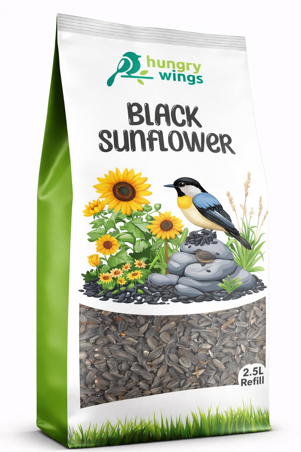 Hungry Wings Wild Bird Food 2.5L Refill Bag (Black Sunflower)