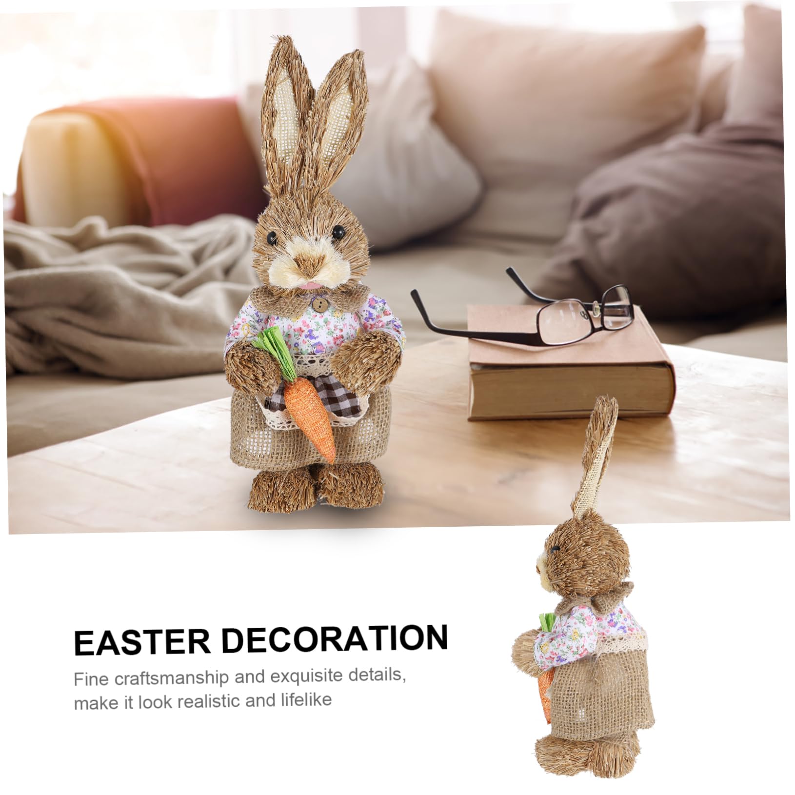Amosfun 2 Pz Coniglio di simulazione di Pasqua bomboniere natalizie strenna natalizia pentola giocattoli rosa decorazioni per la casa per pasqua statuine di coniglietti di paglia cannuccia