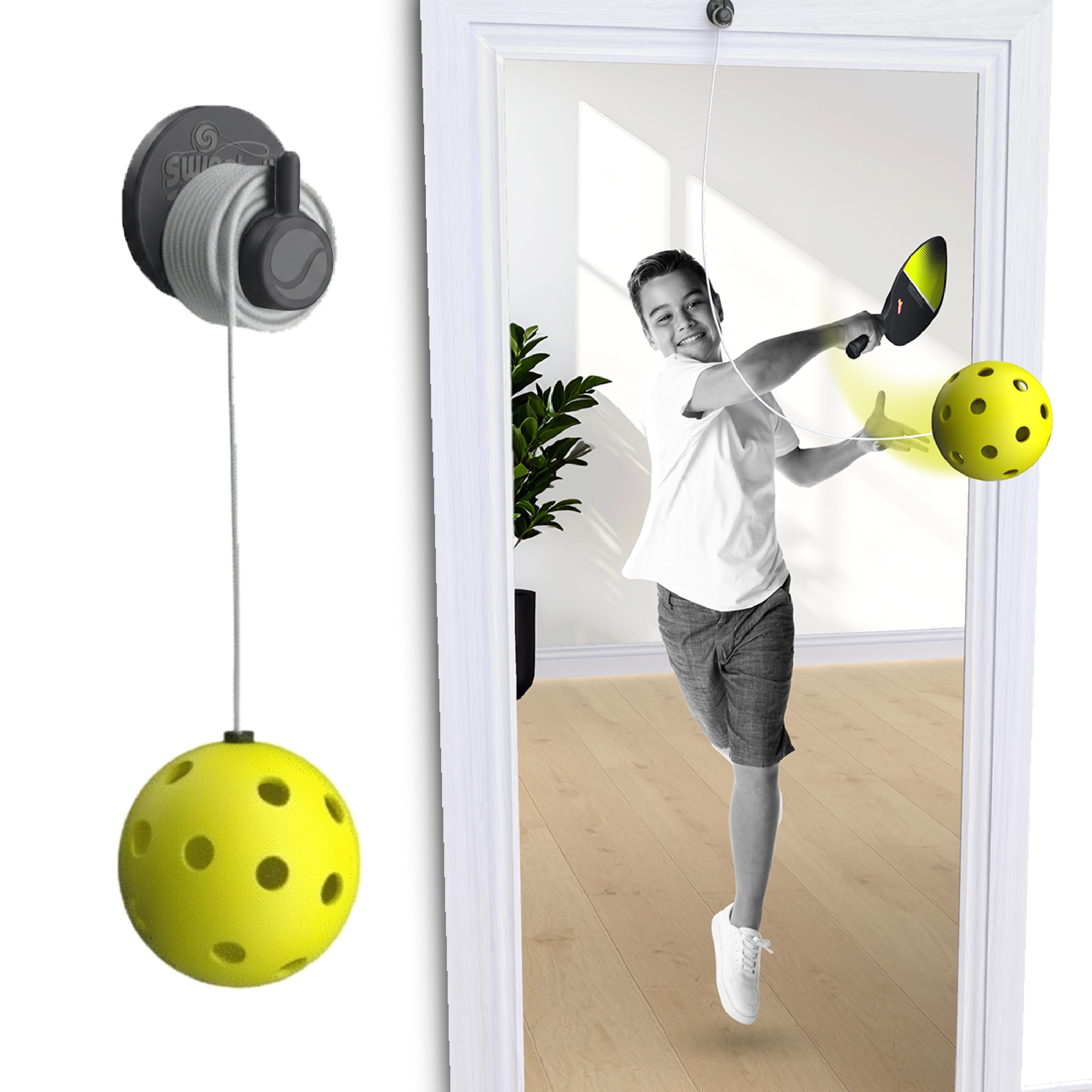 Photo 1 of Swingball Pickleball Wall Trainer Set – Portable Solo Practice Paddle, Real Ball for Indoor and Outdoor, Designed to Improve Control, Accuracy, Reflexes & Overall Skill Development, Ages 6+