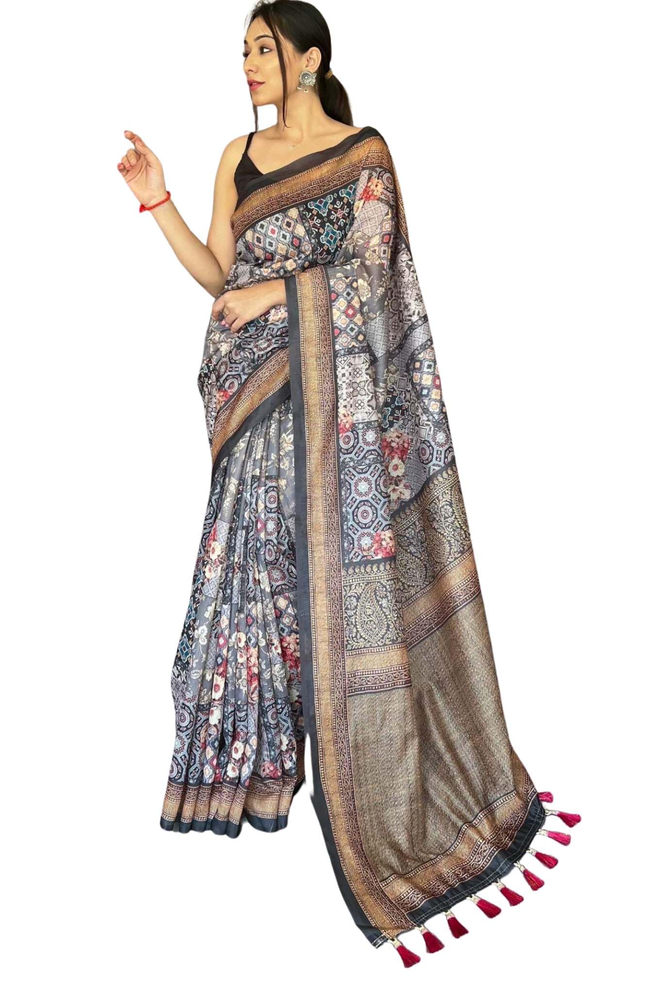 SGF11 Women's Cotton linen Kalamkari Silk Printed Saree With Blouse Pieces