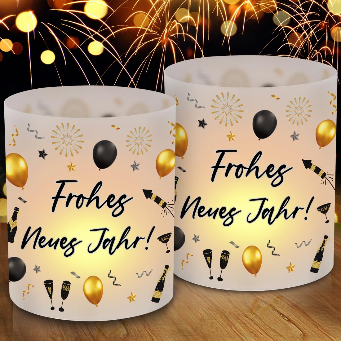 12 Windlicht Tischdeko Silvester, Happy New Year Deko, Silvester Deko 2026, Silvesterdeko Party Set Tischdeko Windlichter, Silvesterparty Neujahr Dekoration Geeignet für Teelichter oder Kerzen