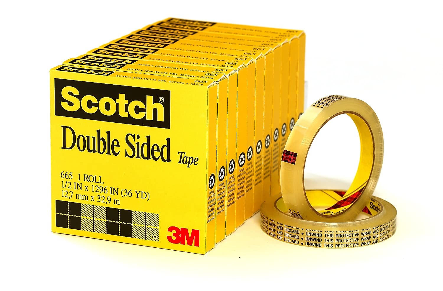 Scotch Permanent Double Sided Tape Refill Rolls, 1/2"" x 36 yds, 3"" Core, Clear, 12 Rolls (665-12PK, 6 Packs of 2) – Photo-Safe Adhesive for Office, School, Crafts, Packaging