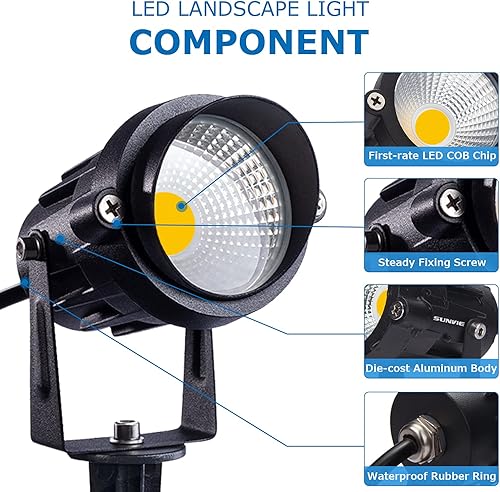 Miniatura 6 de SUNVIE Iluminación de paisaje de bajo voltaje de 12 W, luces de paisajismo con conectores, luz LED de paisaje al aire libre, 3000 K, impermeable,