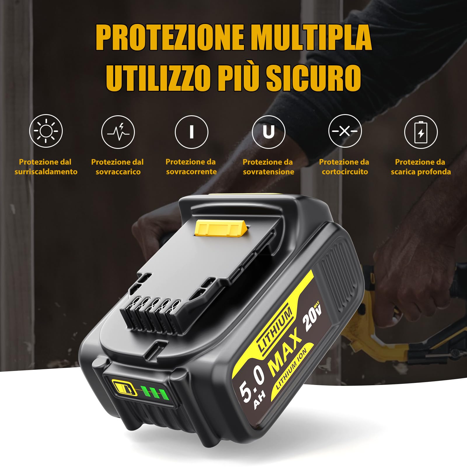 Batteria di ricambio per Dewalt 18V: Batteria agli ioni di litio da 5Ah per DCB200 DCB201 DCB180 DCB181 DCB182 DCB184 (2 pezzi)